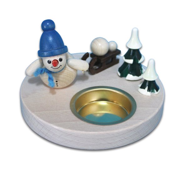 Art. 331 Schneemannleuchter Schneemann mit blauer Mütze und mit Schlitten - Teelicht Leuchter